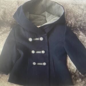 Navy Hooded Double-Breasted Kids Coat